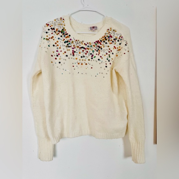 Airoldi Collection Sweaters - Colorful Sequin Embellished White Sweater by designer Airoldi
